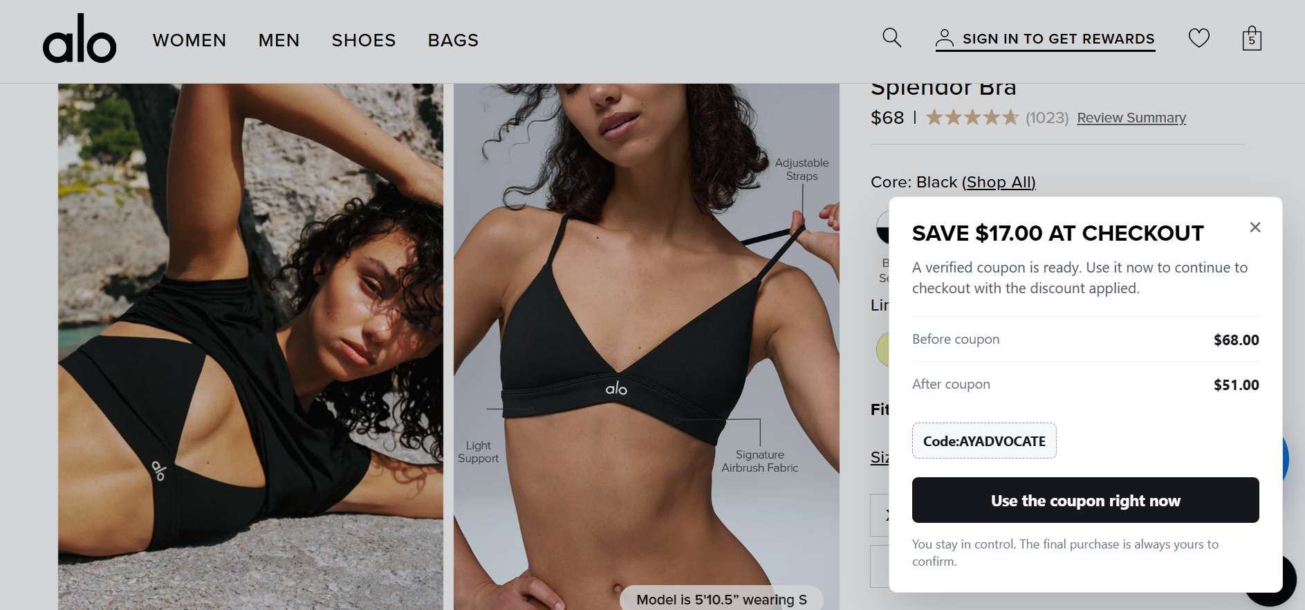 Coupongo showing a coupon savings prompt on a product page